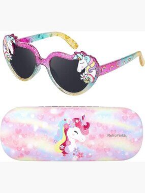 Kids Unicorn Heart Sunglasses UV400 Protection with Case